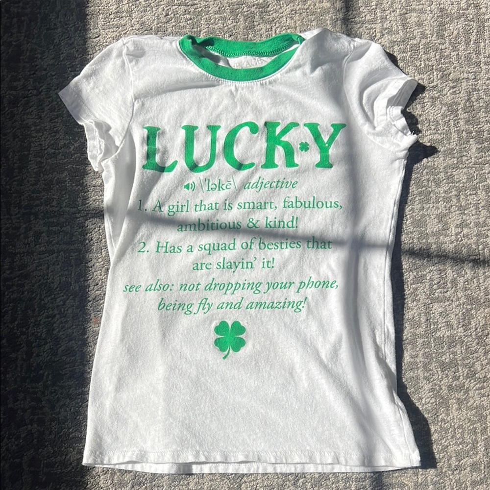 White and Green Lucky Tee with Shamrock